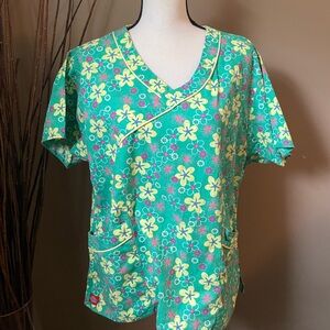 Floral V-Neck Women's Scrub Top